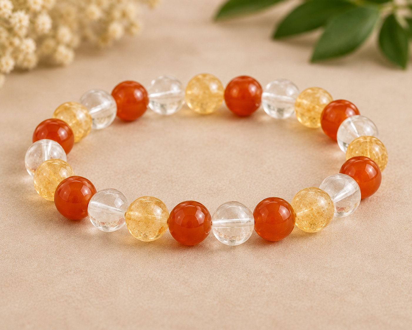 65b2530c-edcb-4218-b34e-2e8c090b306d Mulank 3 Numerology Bracelet – Citrine, Carnelian & Clear Quartz Crystal Bracelet (For Birth Dates 3, 12, 21 & 30) - Image 1