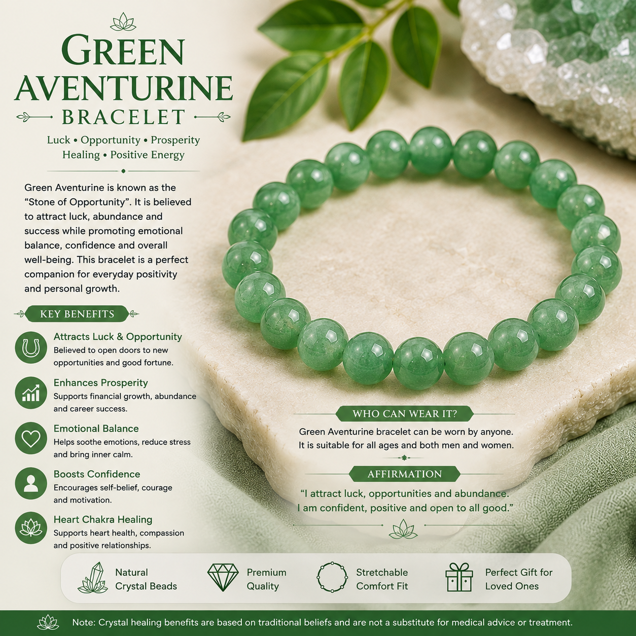 Aventurine Natural Green Aventurine Crystal Bracelet – Luck, Prosperity & Positive Energy - Image 1