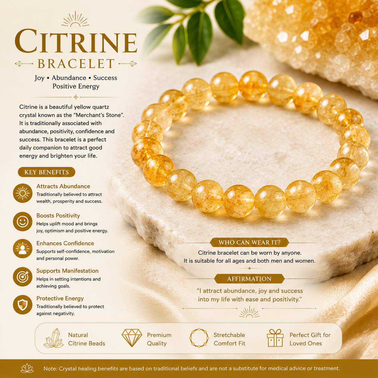Citrine Natural Citrine Crystal Bracelet – Abundance, Confidence & Positive Energy - Image 1