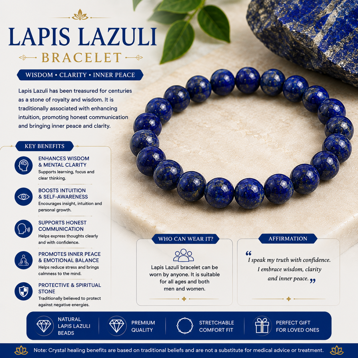Lapis Lapis Lazuli Bracelet – Wisdom, Clarity & Inner Peace - Image 1